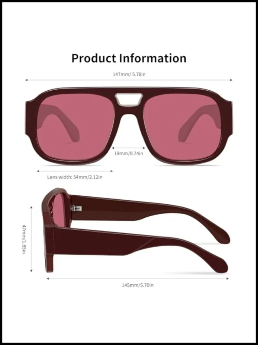 Retro Oversized Aviator Sunglasses UV400 Double Bridge Acetate